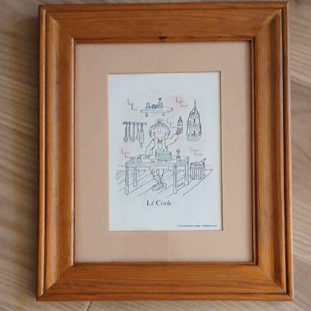 VTG Wooden Framed Art Print "La Cook" 1981 Arlene Dietrich Miller